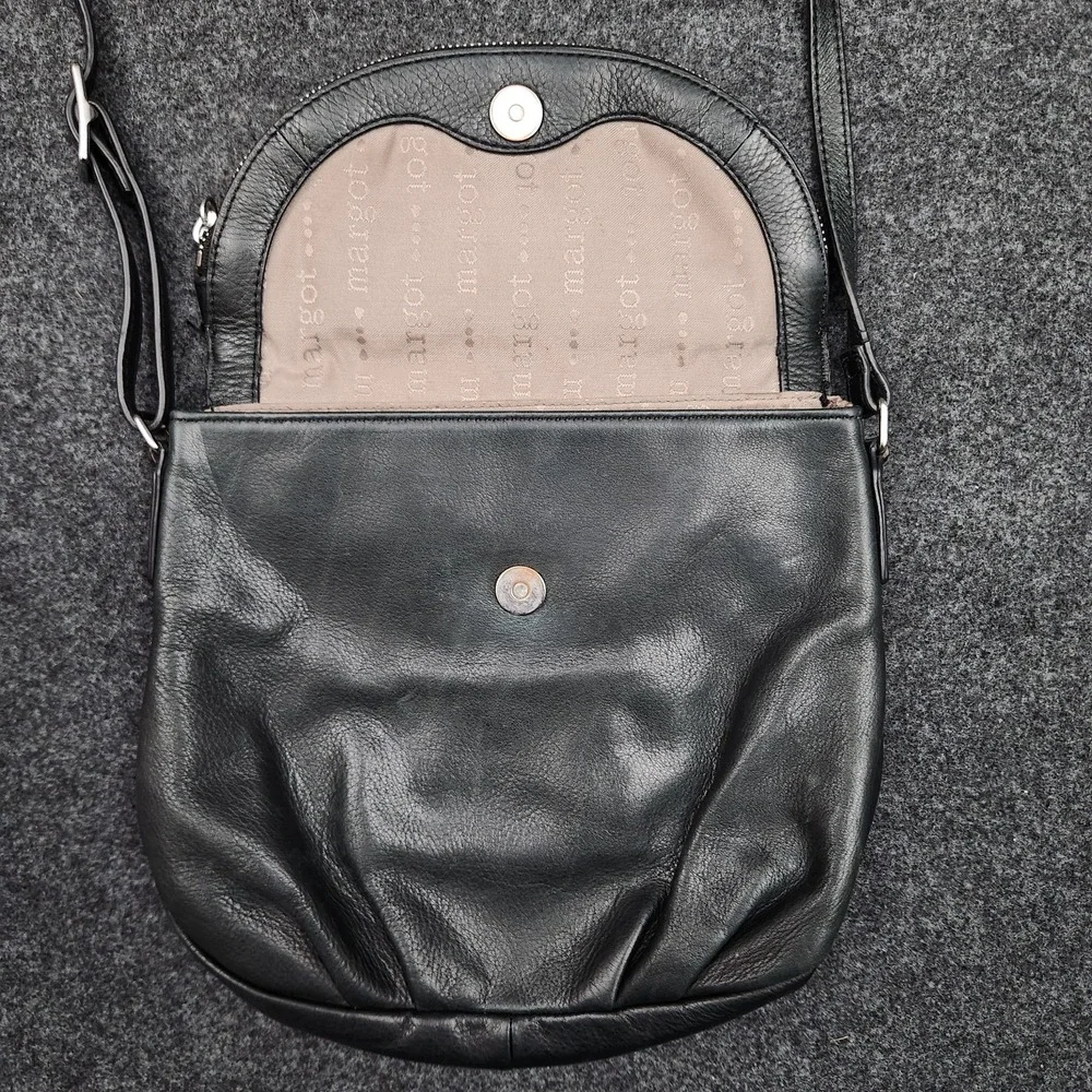 Margot Women's Natalie Handbag Purse Black Leather Flap Zip Crossbody Office Y2K